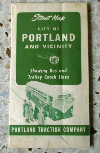 Vintage 1950 Portland Oregon Street Map And Bus And Trolley Coach Lines