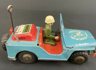 Vintage United Nations 0015 Friction Toy Jeep Ko Made In Japan 7 1/2 " Long.