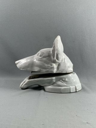 Vtg White Porcelain Dog Wolf Head Stapler Lego Japan German Shephard