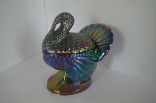 Vintage Blue Carnival Glass Turkey On A Nest