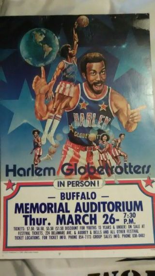 Buffalo Memorial Auditorium 3/1980 Harlem Globetrotters Signed " Skelly " Poster