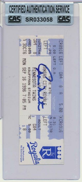 1996 Paul Molitor Signed Game Ticket Sept.  16th 1996 " 3000th Hit Game " Cas Wc682