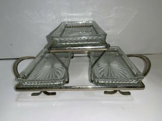 Vintage 3 - Tier Serving Stand w/ Oblong Glass Dishes on Silver Chrome Stand 2