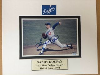 Autograph Sandy Koufax 4x6 Matted To 8x10 Color Photo With