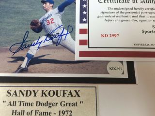 Autograph Sandy Koufax 4x6 matted to 8x10 Color Photo with 2