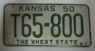 Vintage 1950 Kansas Truck License Plate Tag T65 - 800 Ottawa County Silver Green