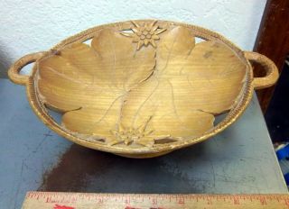 Vintage Thorens Hand Carved Wood Bowl Music Box From Switzerland,  Plays 2 Songs