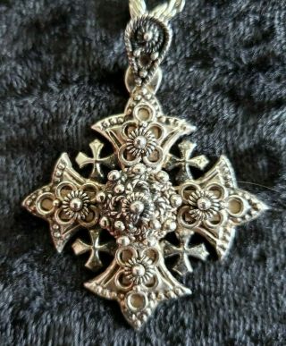 Vintage Silver Jerusalem Cross Necklace 2 " 900 Silver Europe