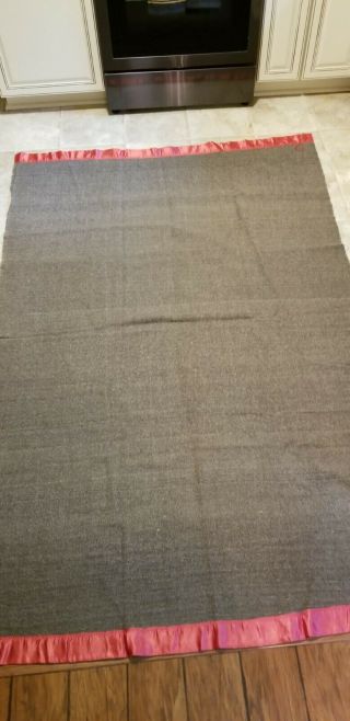 VINTAGE BROWN WOOL WITH SATIN PIPING BLANKET 90 X 58 NO SIGNS OF USE ARMY? 3