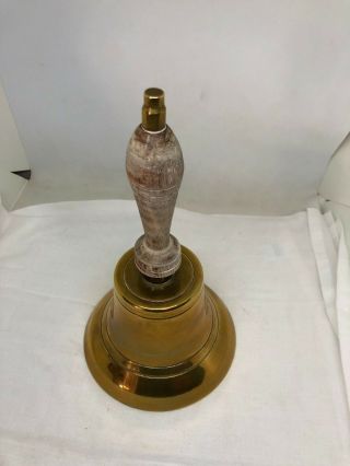 Vintage Brass Hand Bell With Wooden Handle Large Teacher’s Bell 10” Tall 3
