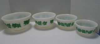 Vintage Hazel Atlas Green Ivy Mixing Bowls 5 " 6 " 7 " 8 " Set Of 4 Milk Glass