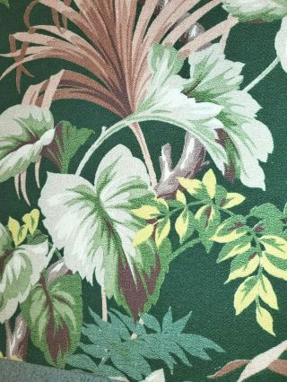 2 Partial Panels Of Vintage Large Floral Bark Cloth Curtain/ Upholstery Fabric