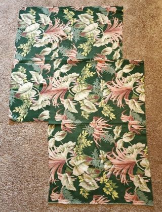 2 Partial Panels of Vintage Large Floral BARK CLOTH CURTAIN/ UPHOLSTERY FABRIC 3