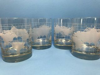 4 Nestle Nescafe World Globe Glass Drinking Glasses 4 " Tumblers Heavy Etched Vtg