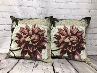 Set Of 2 Vintage Decorative Tapestry Pillows 17 " Square,  Peonies