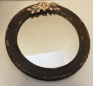 Vintage Tole Metal Roses & Buds 12 1/2 " Wall Mirror Cottage Chic Shabby Art