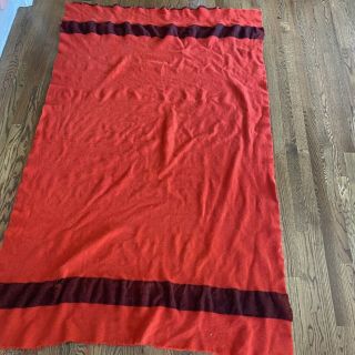 Vtg Retro Wool Red Black Stripes Heavy Blanket Camp Lodge Cabin 51” X 75” Hudson