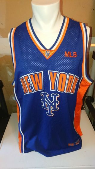 York Mets Vintage Rare Basketball Jersey Lee Sports Blue Orange Mlb Large
