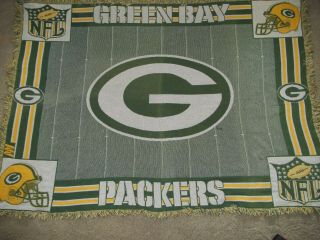 Vtg Green Bay Packers Woven Throw Blanket The Northwest Co.  48 " X 72 " Cotton Usa