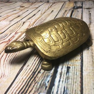 Vintage Brass Turtle Tortoise Hinged Trinket Box Shell Match Key Jewelry Holder