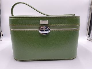Vtg Amelia Earhart Train Case Cosmetic Make Up Carry On Luggage Green