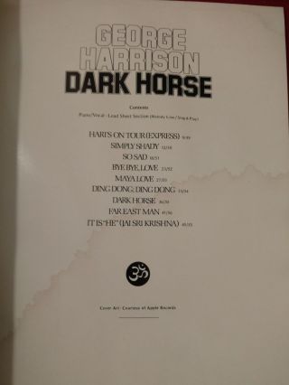 George Harrison Dark Horse Song book Sheet music Vintage 3
