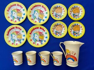 1983 Rainbow Brite (13) Pc.  Tea Set Metal Plates & Plastic Cups & Pitcher