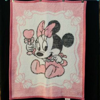 Vintage Biederlack Baby Minnie Mouse Blanket Pink Black 37 X 28 " Disney 1984