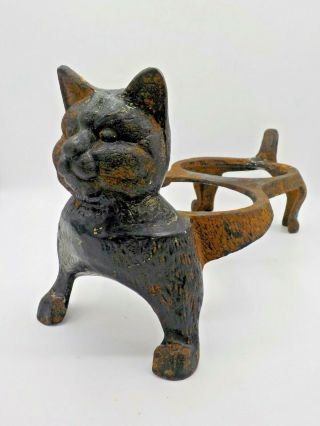 Antique Vtg Cast Iron Black Kitty Cat Food Water Raised Dish Bowl Holder Stand