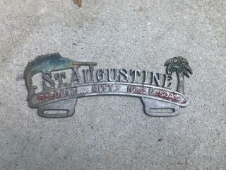 Vintage Cast Aluminum License Plate Topper St Augustine Florida Oldest City