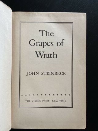 FIRST EDITION - The Grapes of Wrath - Steinbeck - 8TH PRINTING - April 1939 2