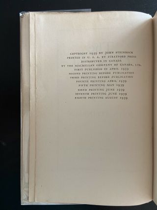 FIRST EDITION - The Grapes of Wrath - Steinbeck - 8TH PRINTING - April 1939 3
