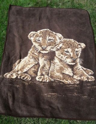 Vintage Tac Tiger Cubs Fleece Plush Reversible Blanket Made In Usa 60”x78”