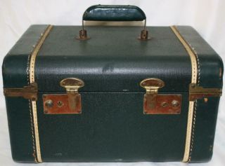 Vintage Green And Gold Red Inside Lining Makeup Case W/mirror Xx