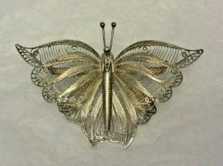 Vintage European Sterling Silver 925 Butterfly Brooch Pin W/ Lacy Filigree Wings