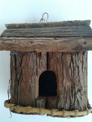 Handmade Cypress Wooden Log Cabin Birdhouse Decor Vintage Rustic Tone Bird House