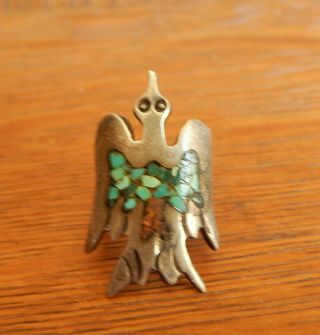 Vintage Navajo Peyote Bird Sterling Silver Red Coral Turquoise Child Ring Sz 2.  5