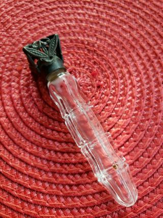 Vintage Antique Cut Glass Perfume Vial Bottle With Screw Crown Top 3.  5 " Long