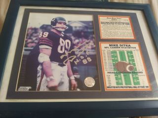 Autographed Mike Ditka Framed Picture With H.  O.  F.  Inscription And Career Stats
