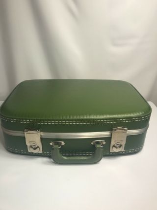 Mid Century Suitcase Avocado Green Hard Shell Carry - On Luggage W/ Key Vintage