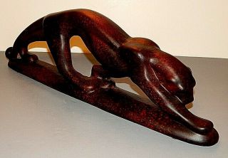 Vintage? Red Black Panther Jaguar Mid Century Ceramic 19 ” Stalking Crouching