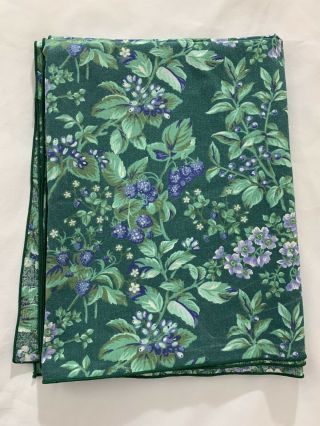 Vintage Laura Ashley Bramble Berry Green And Blue Floral Tablecloth 57x67