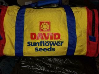 Vintage David Sunflower Seeds 18”x12 " 10” Duffle Bag Travel Seed Davids
