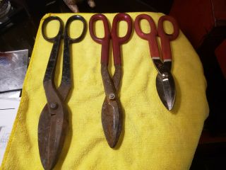 3pc Tin Shears Snips 15 " 12 " 10 " Vintage Husky Fouity