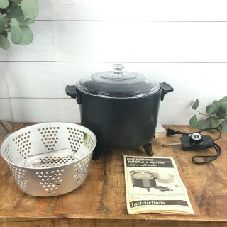 Vtg Presto Kitchen Kettle Electric Cooker Roaster Steamer Deep Fryer Basket Exc