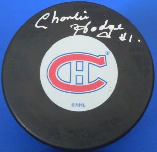 Charlie Hodge Signed Montreal Canadiens Hockey Puck Nhl Autograph