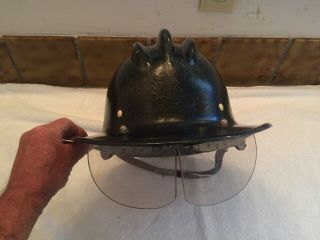 Vintage E.  D.  Bullard Hard Boiled Fire Helmet Fiberglass W/ Split Shield Black 2