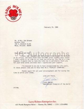 Larry Holmes - Heavyweight Champion Boxer - Signed Letter (tls),  1985