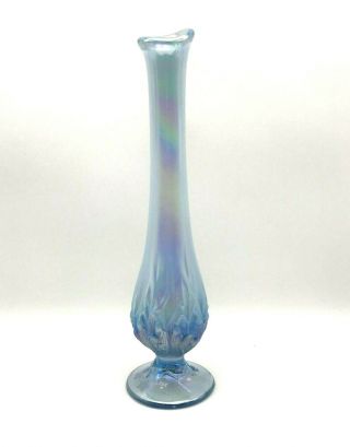 Fenton Blue Opalescent Lily Of The Valley Glass Stretched Flower Bud Vase