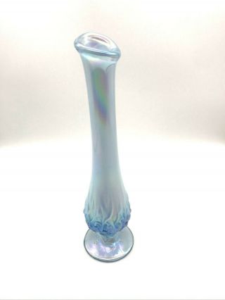 FENTON BLUE OPALESCENT LILY OF THE VALLEY GLASS STRETCHED FLOWER BUD VASE 2